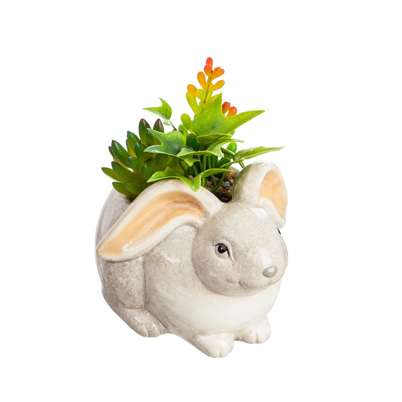 Evergreen Ceramic Rabbit Planter with Succulent