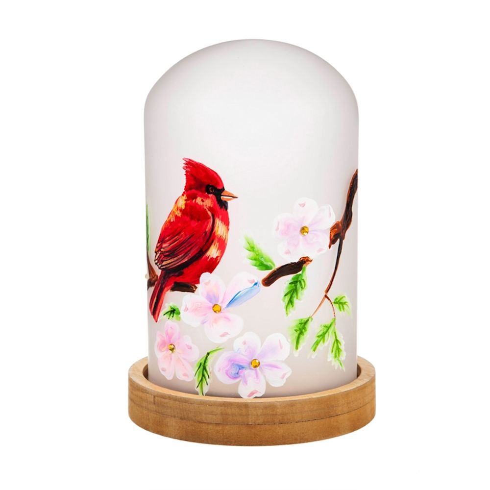 Cypress Home Cardinal LED Glass Cloche with Wooden Base