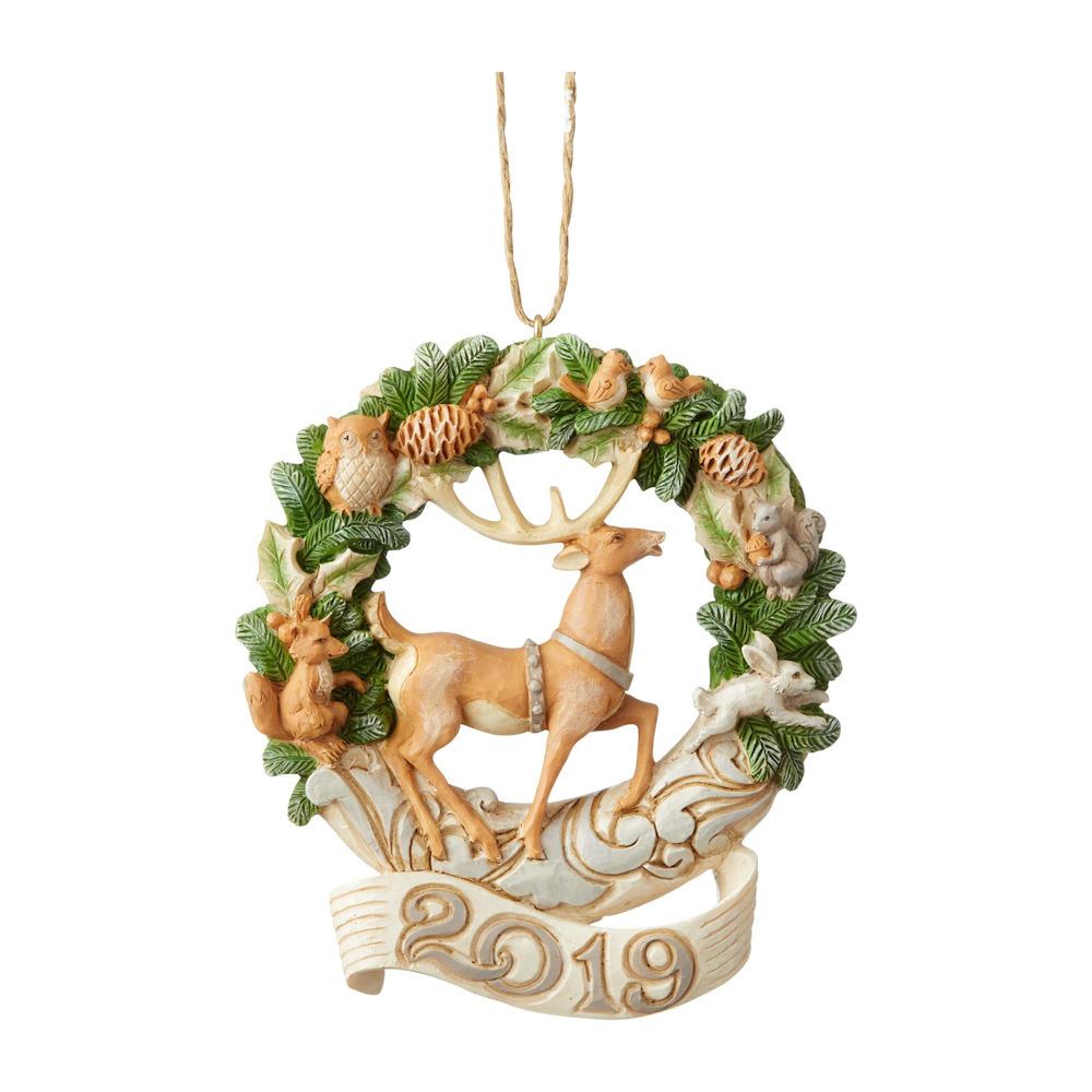 Heartwood Creek White Woodland 2019 Deer in Wreath Ornament