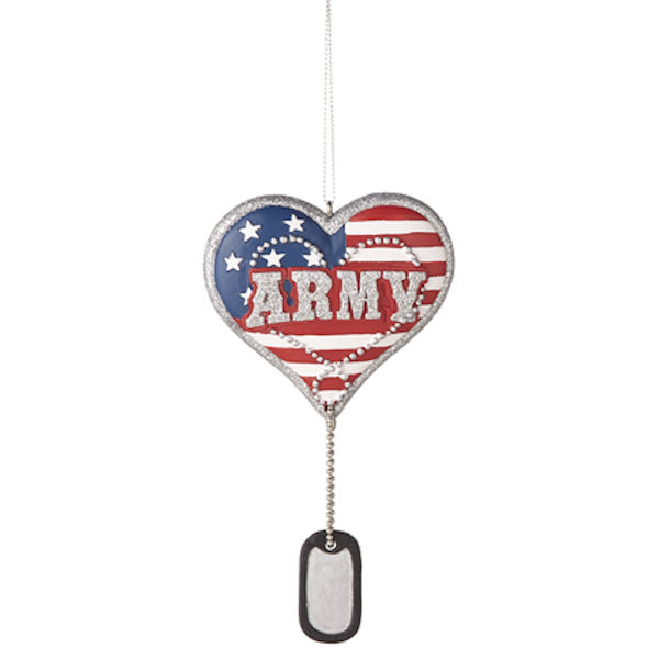 Ganz Military Service Heart with Dog Tag Dangle Ornament - Army