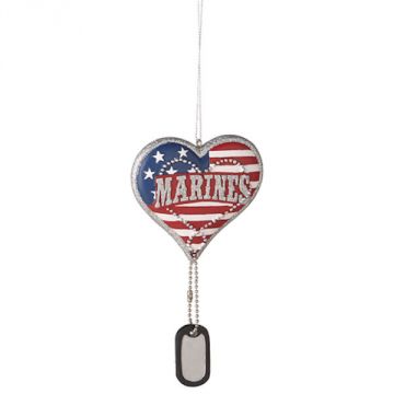 Ganz Military Service Heart with Dog Tag Dangle Ornament - Marines