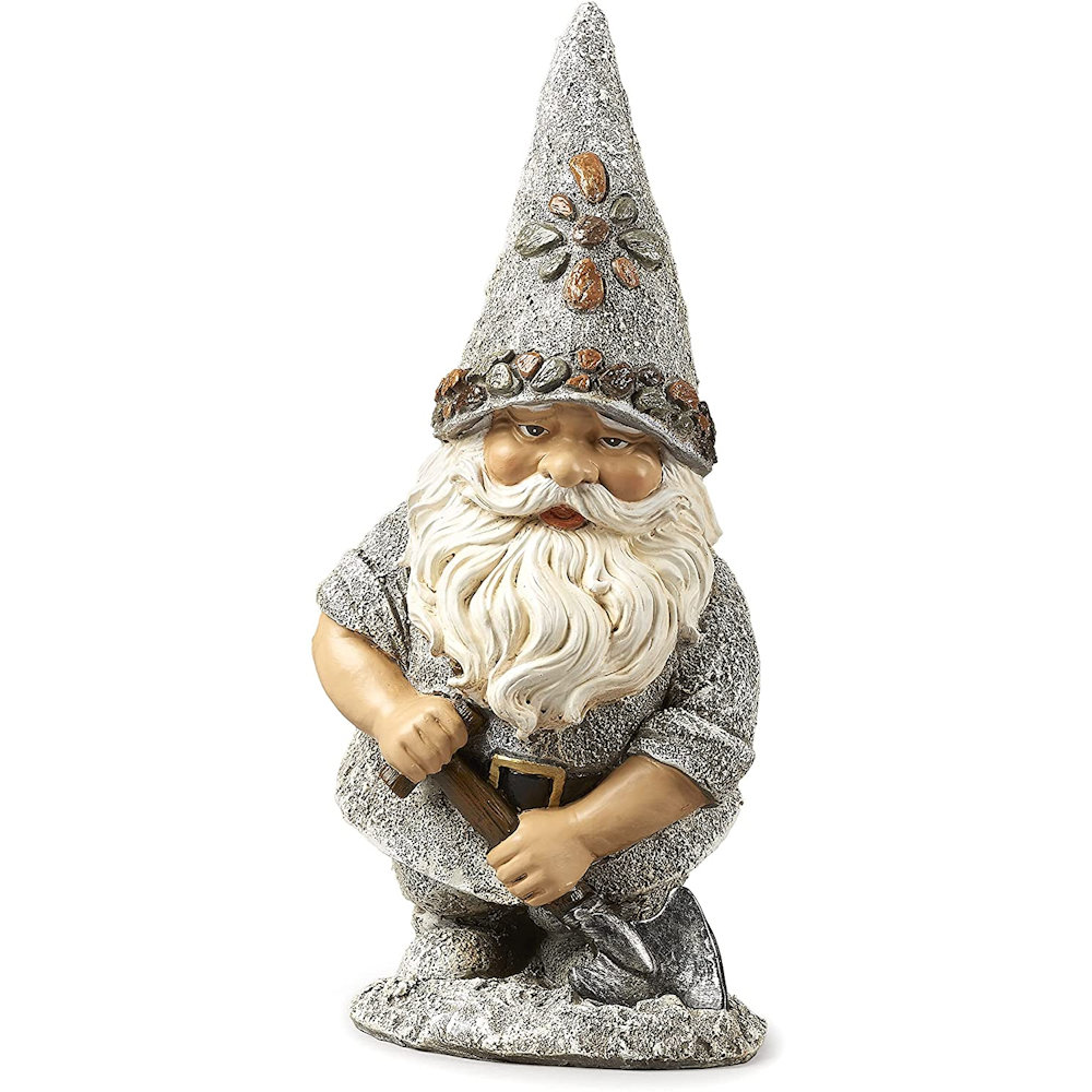 Roman 13.25" Gnome with Shovel Pebble Garden Statue