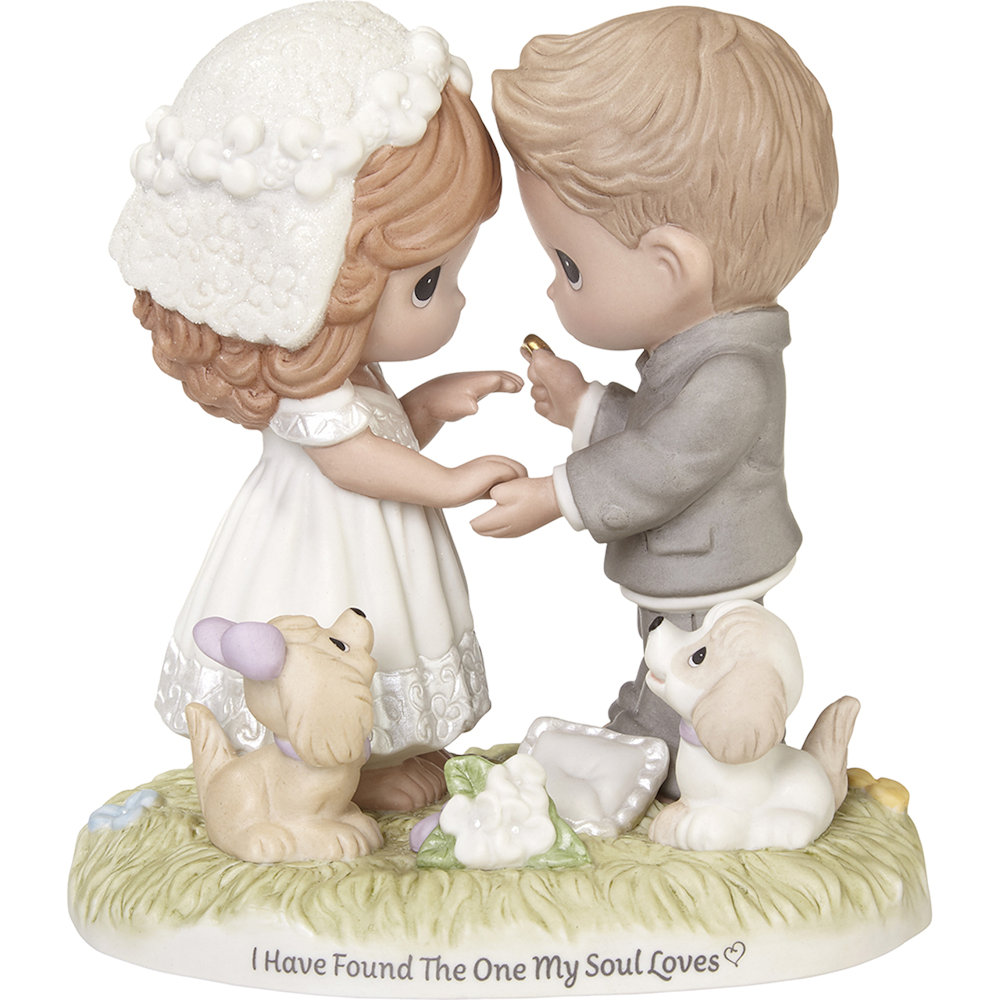 Precious Moments Barefoot Couple With Puppies Wedding Figurine