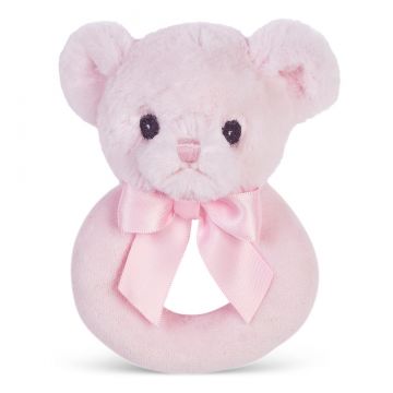 Bearington Baby Huggie Stuffed Animal Pink Teddy Bear Soft Ring Rattle