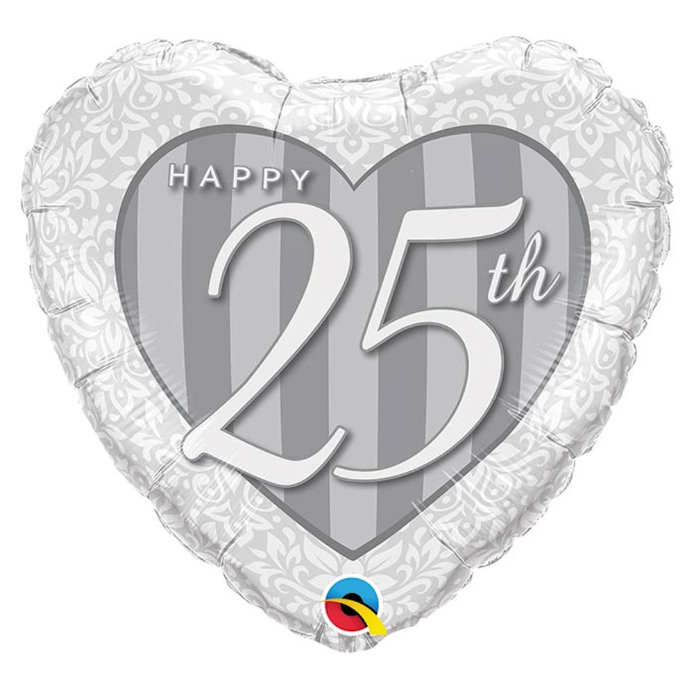 burton+BURTON 18" Happy 25th Anniversary Damask Heart Balloon