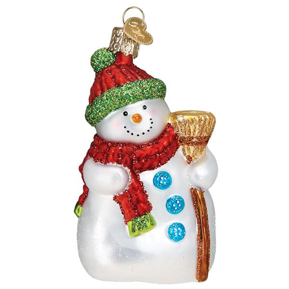 Old World Christmas Snowman With Broom Glass Ornament