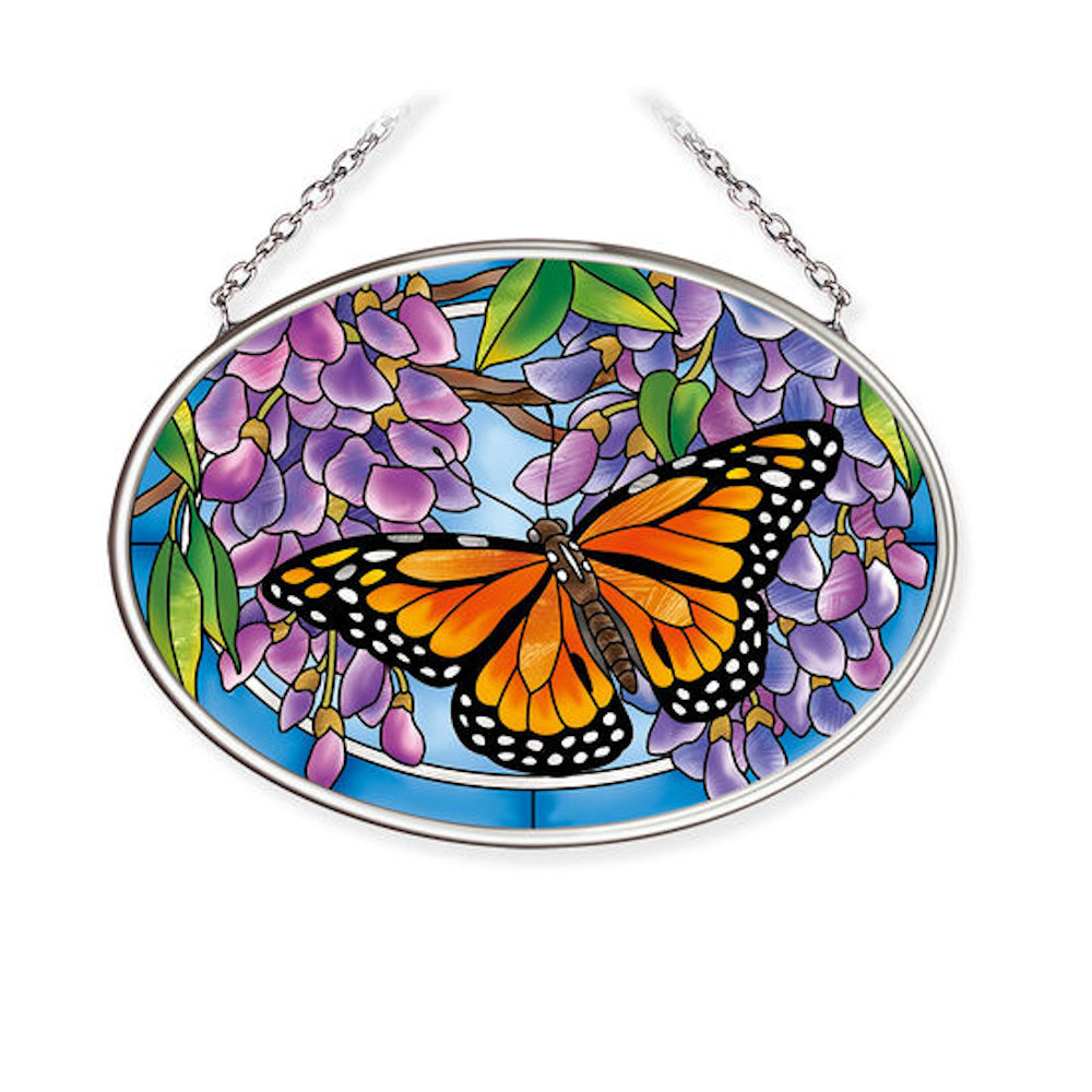 Amia Wings Over Wisteria Monarch Butterfly Small Oval Suncatcher