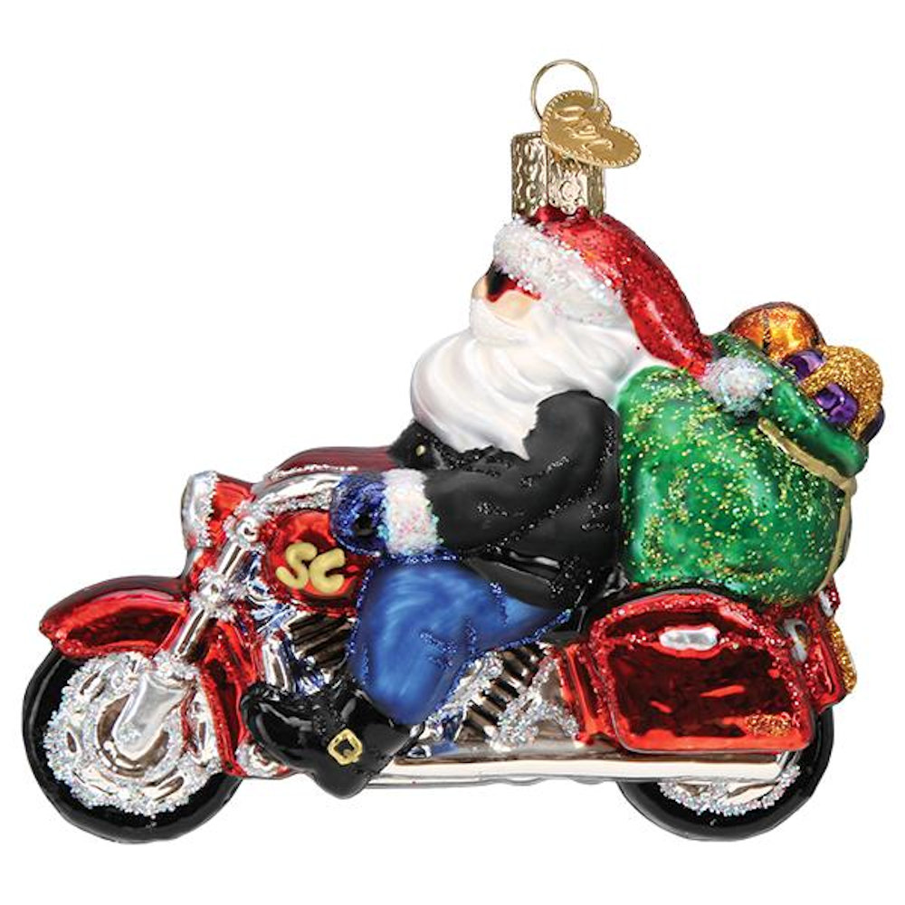 Old World Christmas Biker Santa Glass Ornament