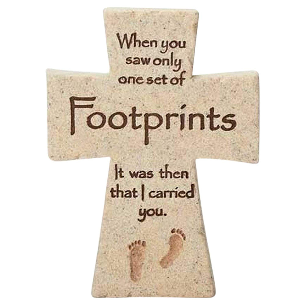 Roman Footprints I Carried You Tabletop Cross Figurine