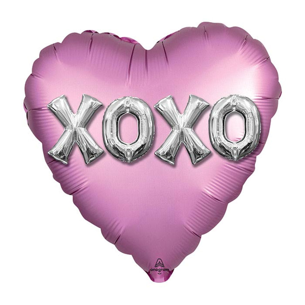 burton+BURTON 18" Satin XOXO Pink Heart Foil Balloon