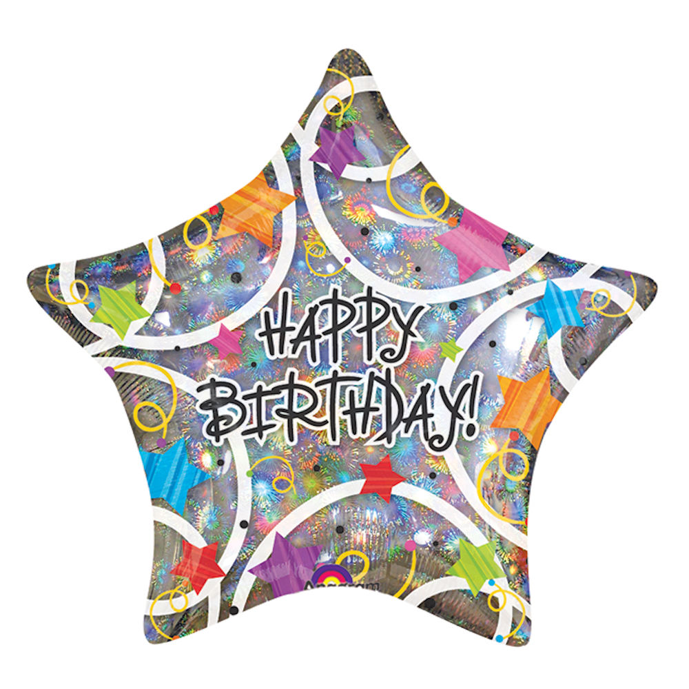 burton+BURTON 32" Happy Birthday Star Holographic Balloon
