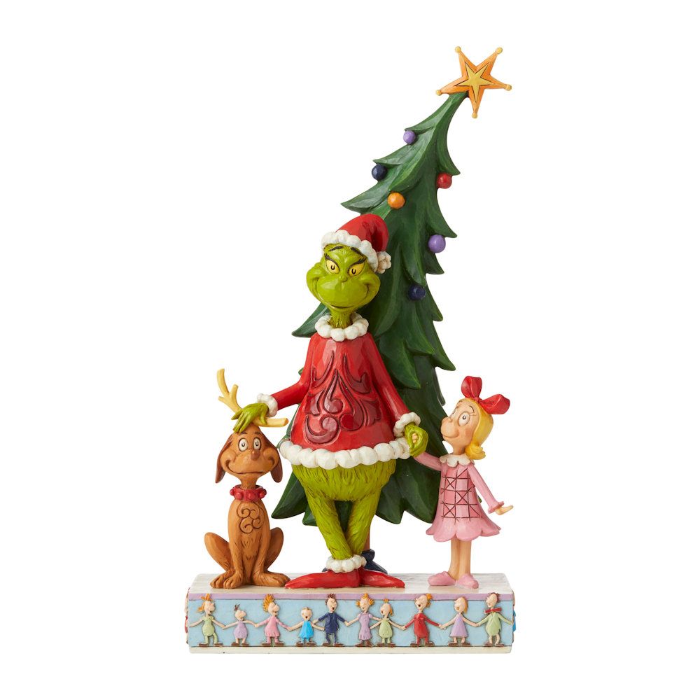 Heartwood Creek Dr Seuss Grinch, Max and Cindy by Tree Figurine