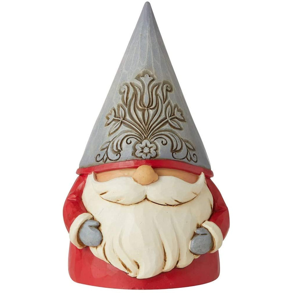 Heartwood Creek Jolly Jultomten - Grey Floral Hat Gnome Figurine