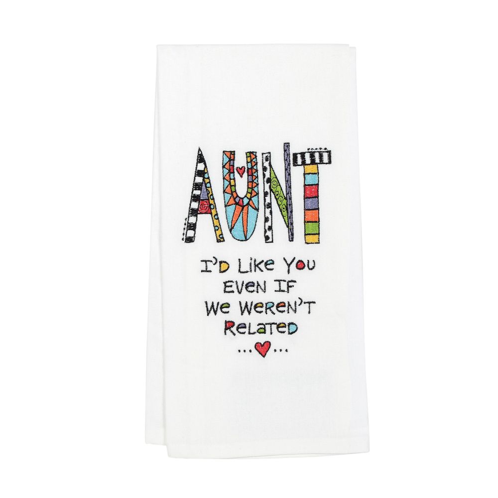 Our Name Is Mud Cuppa Doodle Embroidered Aunt Tea Towel