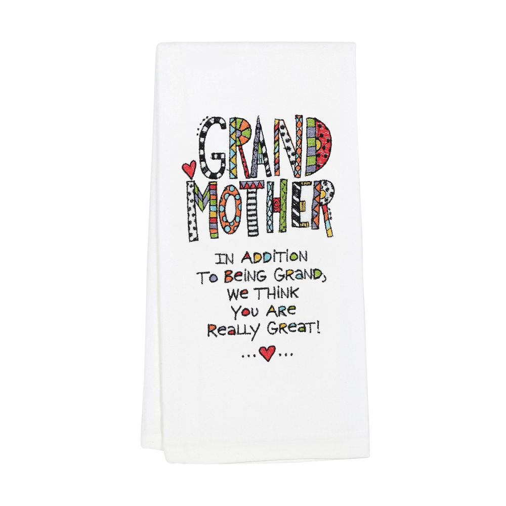 Our Name Is Mud Cuppa Doodle Embroidered Grandmother Tea Towel