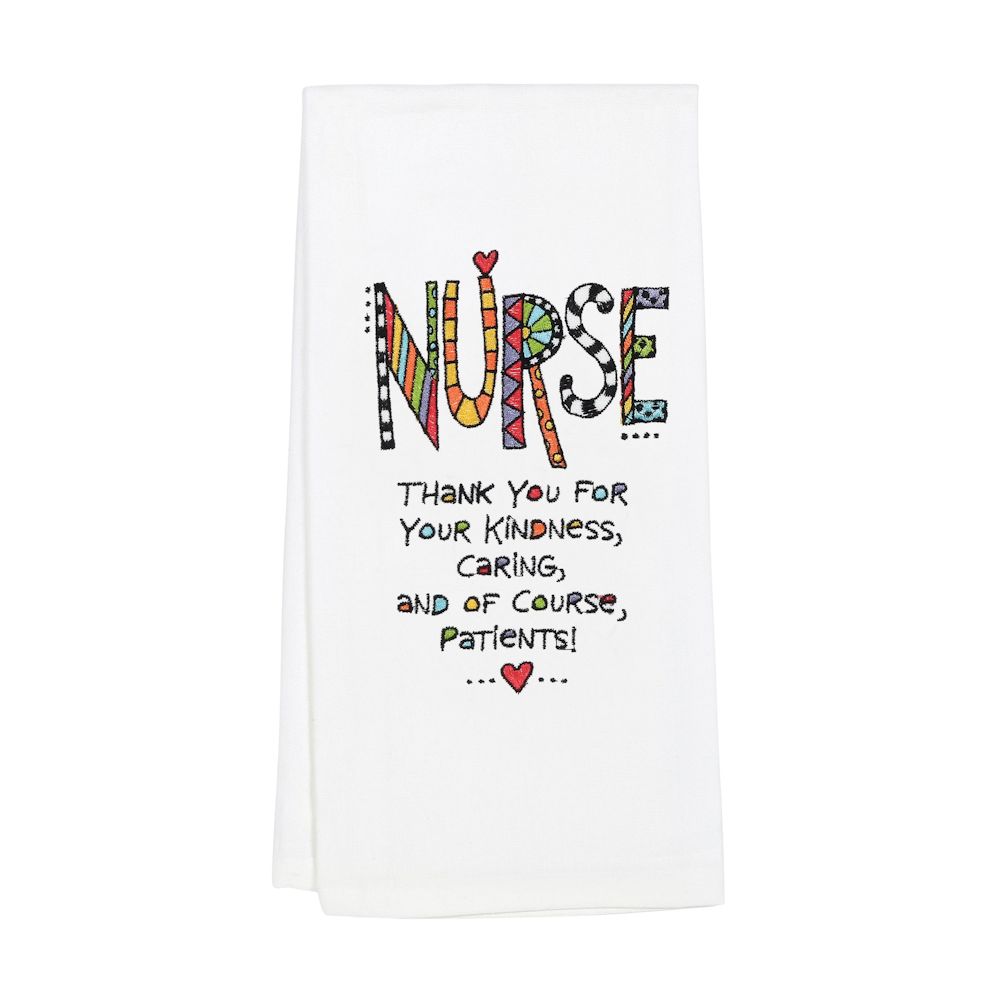 Our Name Is Mud Cuppa Doodle Embroidered Nurse Tea Towel
