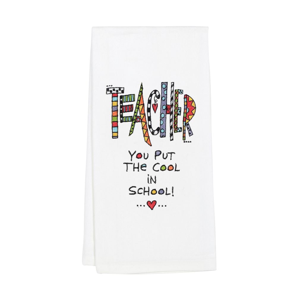 Our Name Is Mud Cuppa Doodle Embroidered Teacher Tea Towel