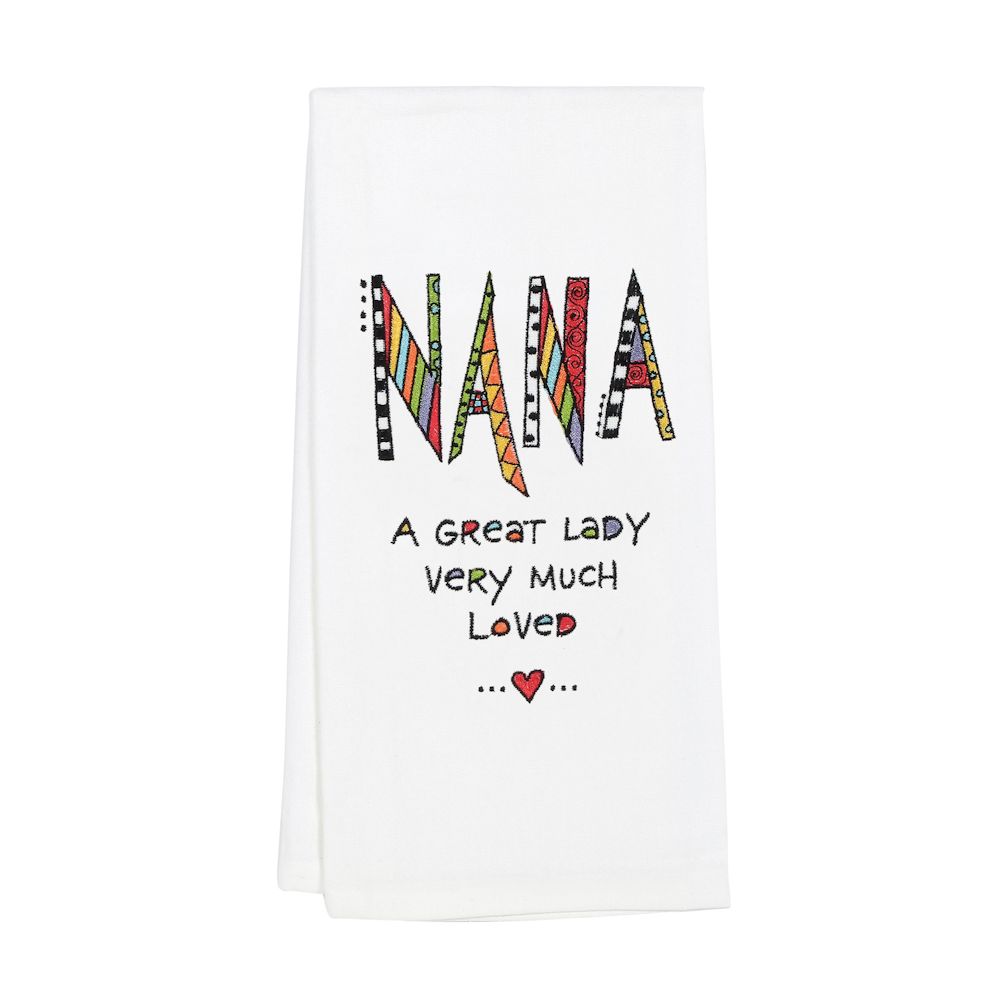 Our Name Is Mud Cuppa Doodle Embroidered Nana Tea Towel
