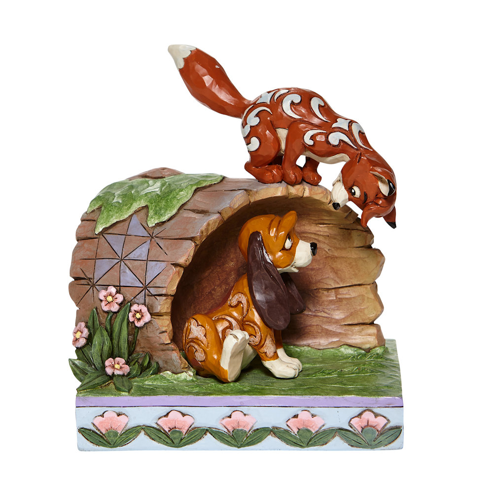 Heartwood Creek Unlikely Friends - Fox and Hound on Log Figurine