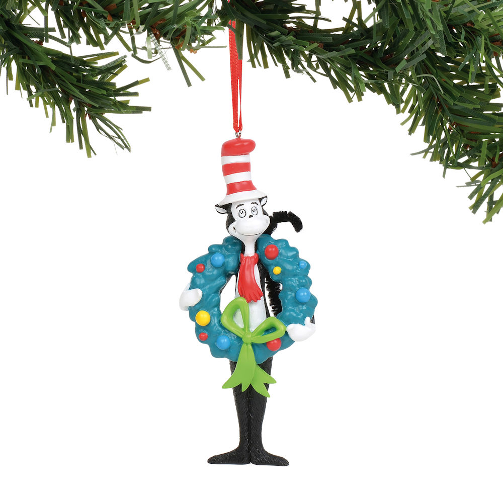 Department 56 Dr Seuss Cat In The Hat with Wreath Ornament