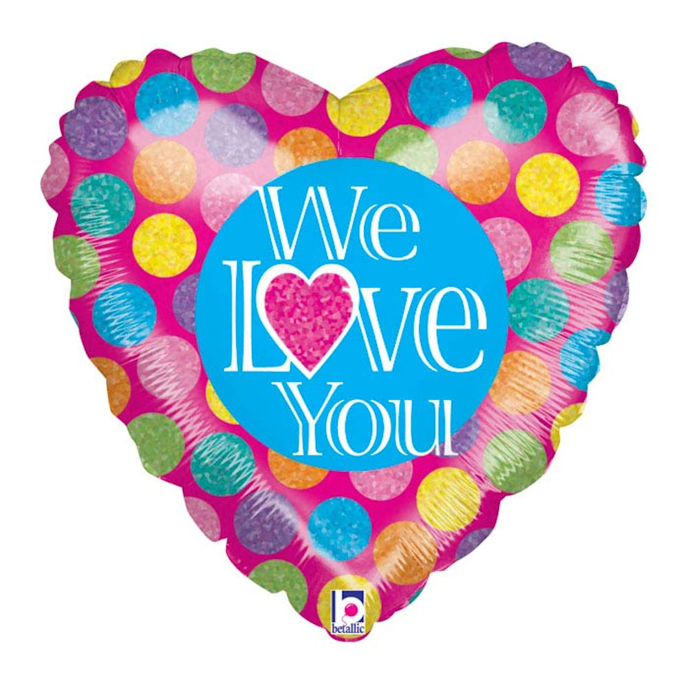 burton+BURTON 18" We Love You Dots on Hot Pink Holographic Balloon