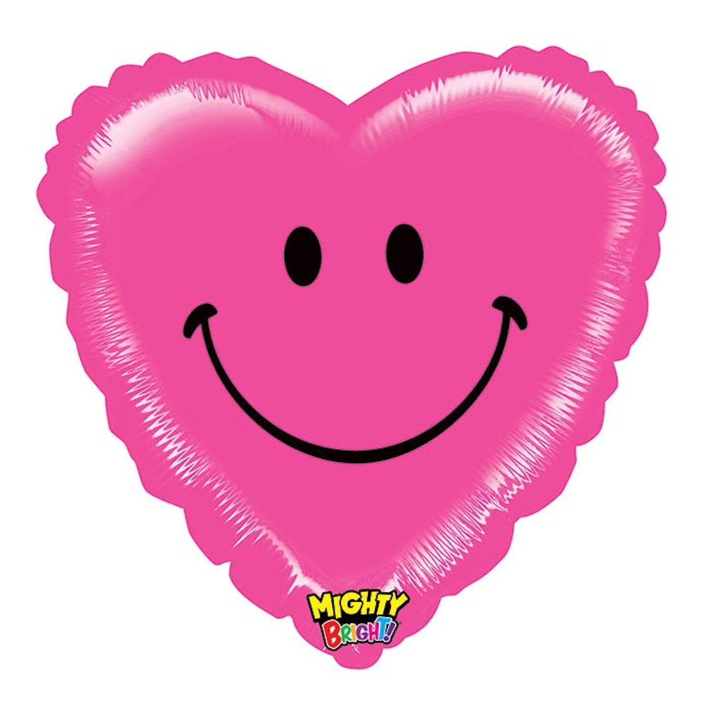 burton+BURTON 21" Pink Heart Smiley Face Mighty Bright Foil Balloon