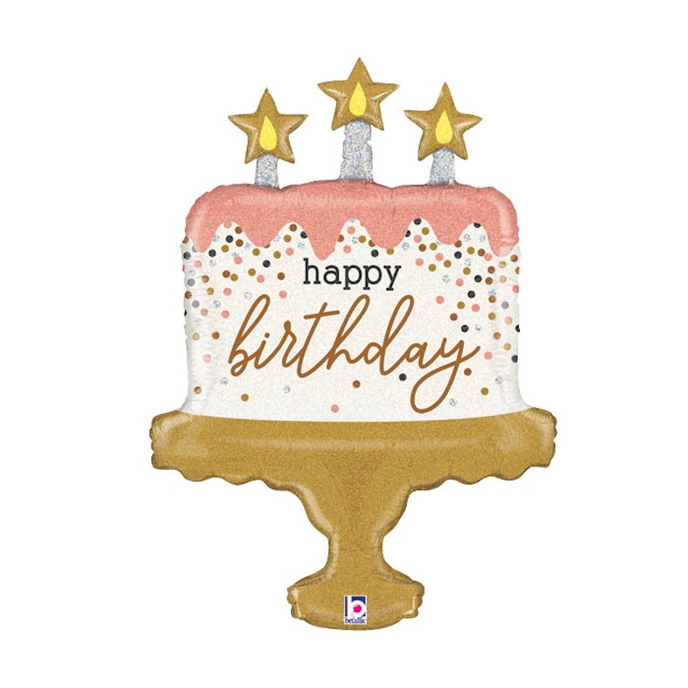 burton+BURTON 33" Birthday Cake Glitter Holographic Foil Balloon