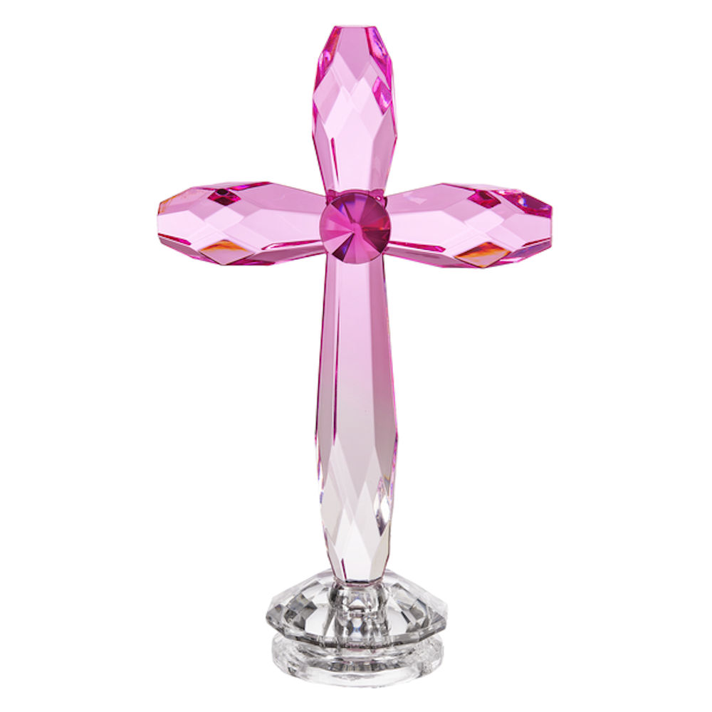 Ganz Crystal Expressions Pink Standing Cross Acrylic 7.5 Inches