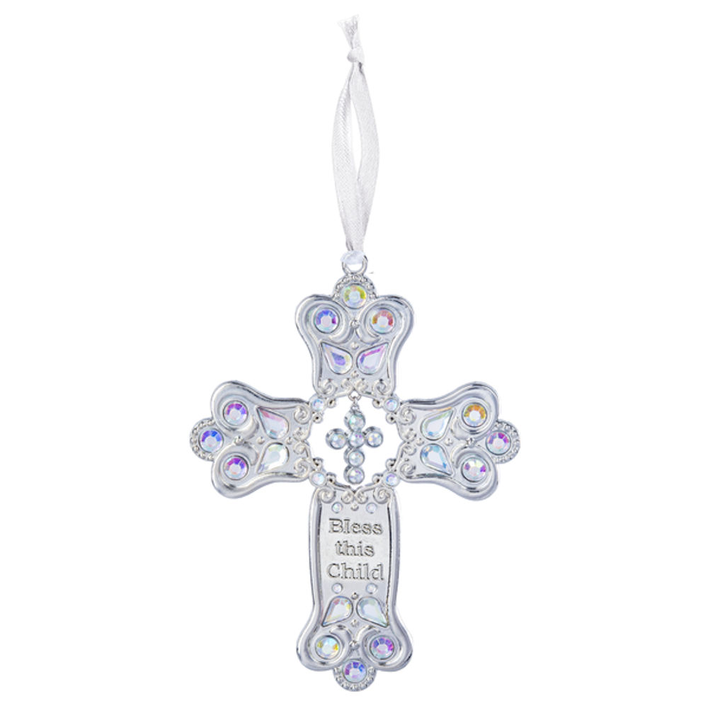 Ganz Crystal Expressions Bless This Child Cross Ornament - Opal