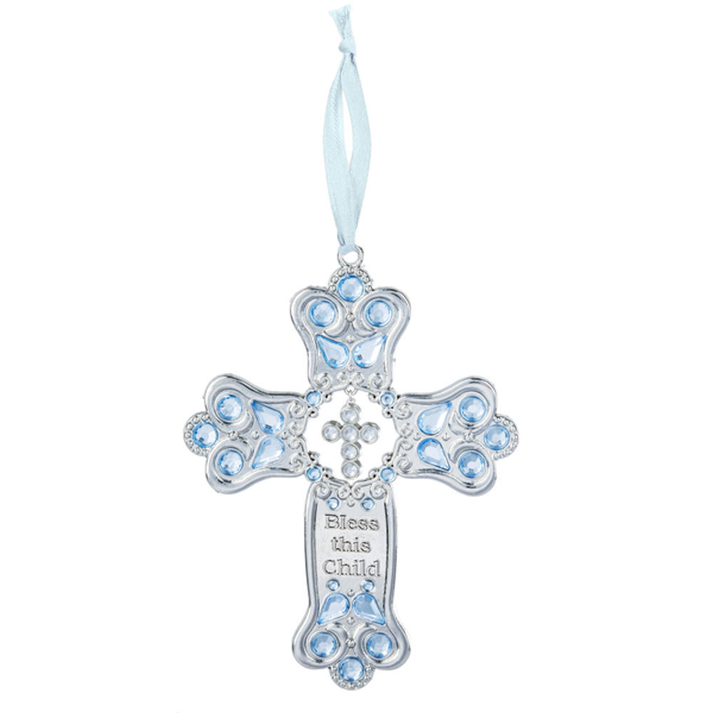 Ganz Crystal Expressions Bless This Child Cross Ornament - Blue