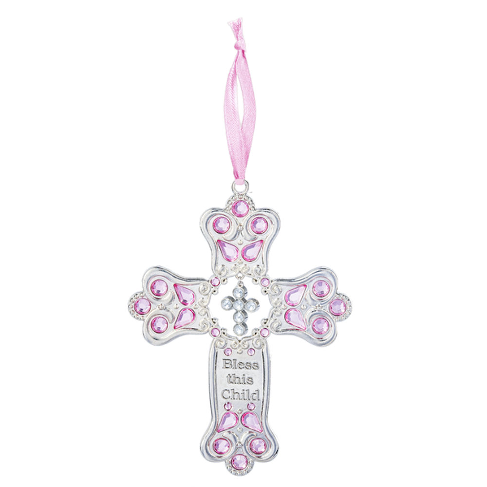 Ganz Crystal Expressions Bless This Child Cross Ornament - Pink