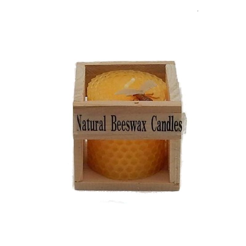 Green Pastures Small Beeswax Votive in Wood Crate - Yellow
