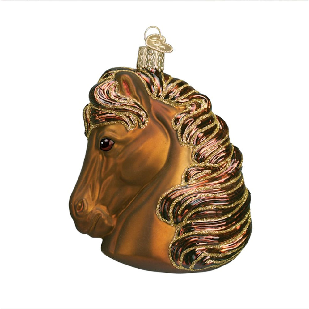 Old World Christmas Brown Horse Head Glass Ornament