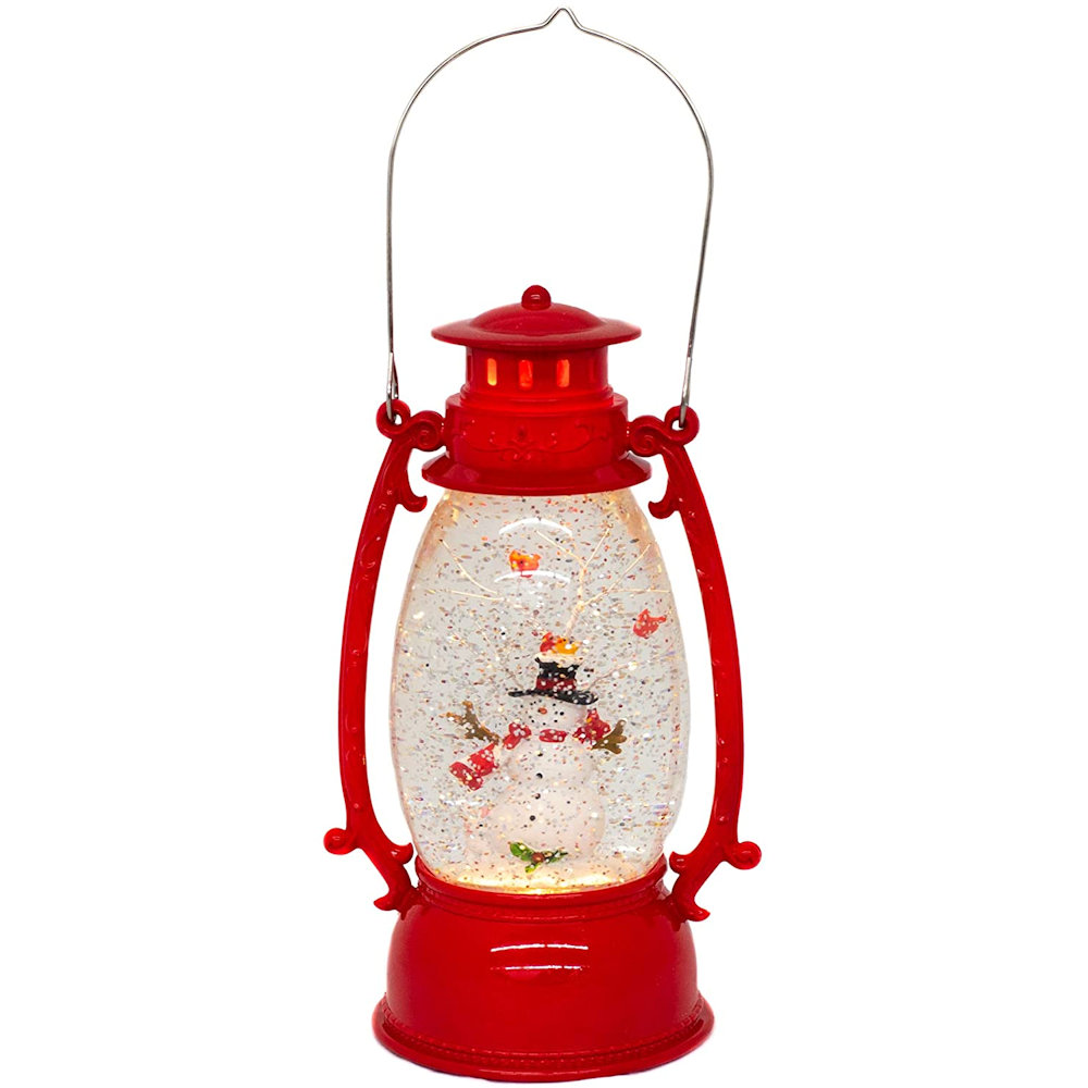 Roman LED Swirl Snowman With Cardinal Red Vintage Lantern