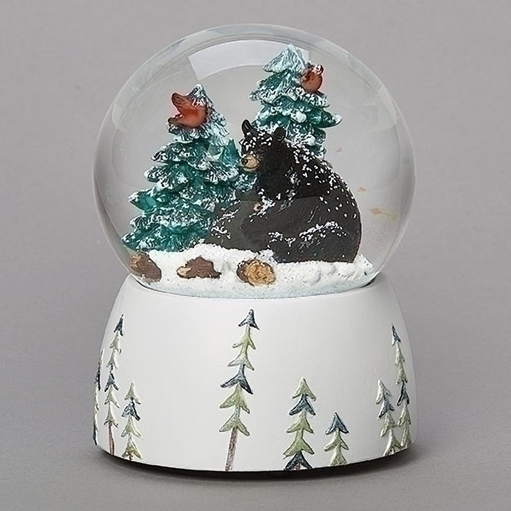 Roman Black Bear with Two Cardinals 100MM Musical Wind-up Waterglobe