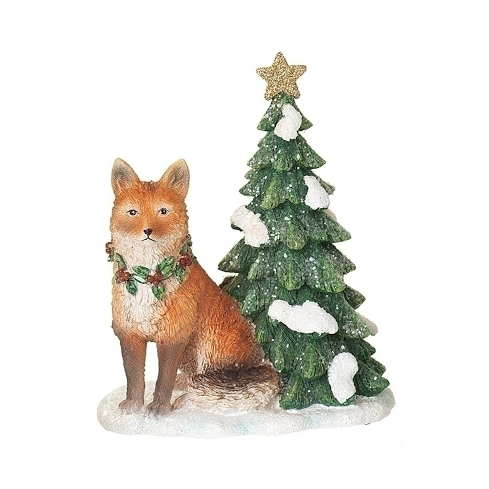 Roman Fox with Holly Around Neck Christmas Figurine