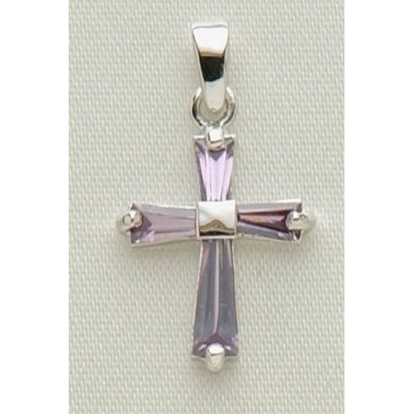 Roman February Birthstone Cross Necklace with 15" Chain + 3" Extender