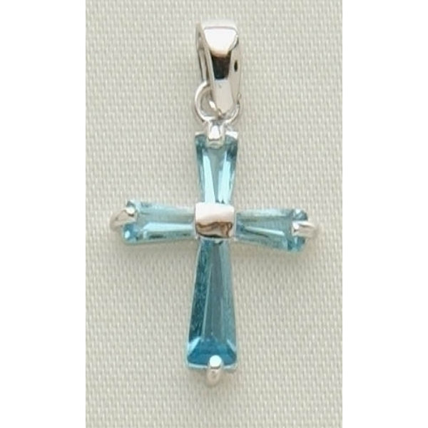 Roman March Birthstone Cross Necklace with 15" Chain + 3" Extender