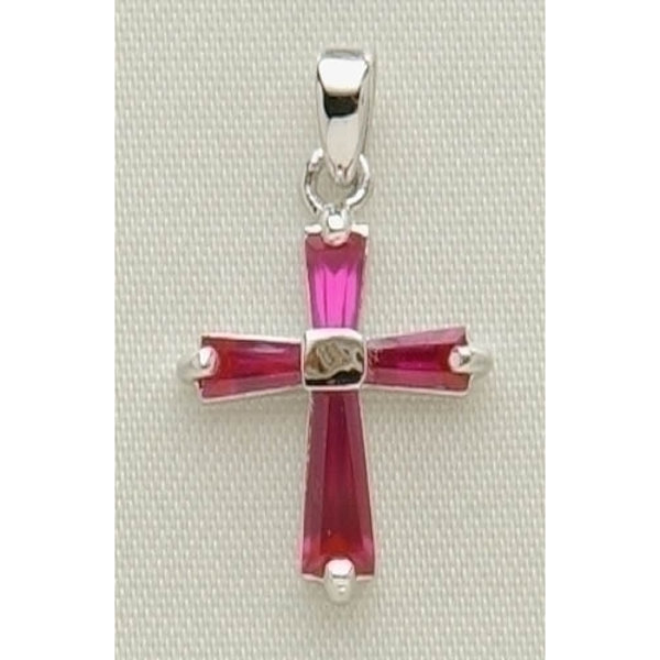 Roman July Birthstone Cross Necklace with 15" Chain + 3" Extender