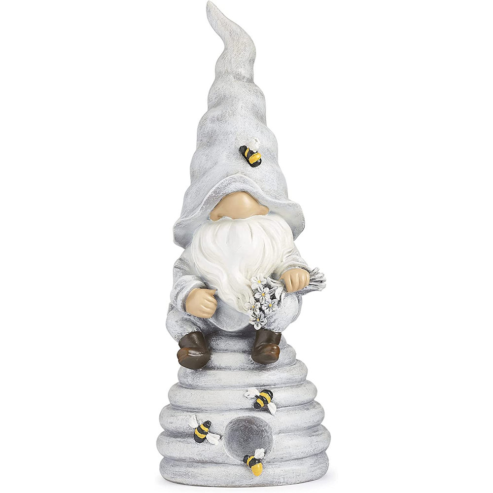 Roman Gnome Sitting on Bee Hive Outdoor Garden Statue