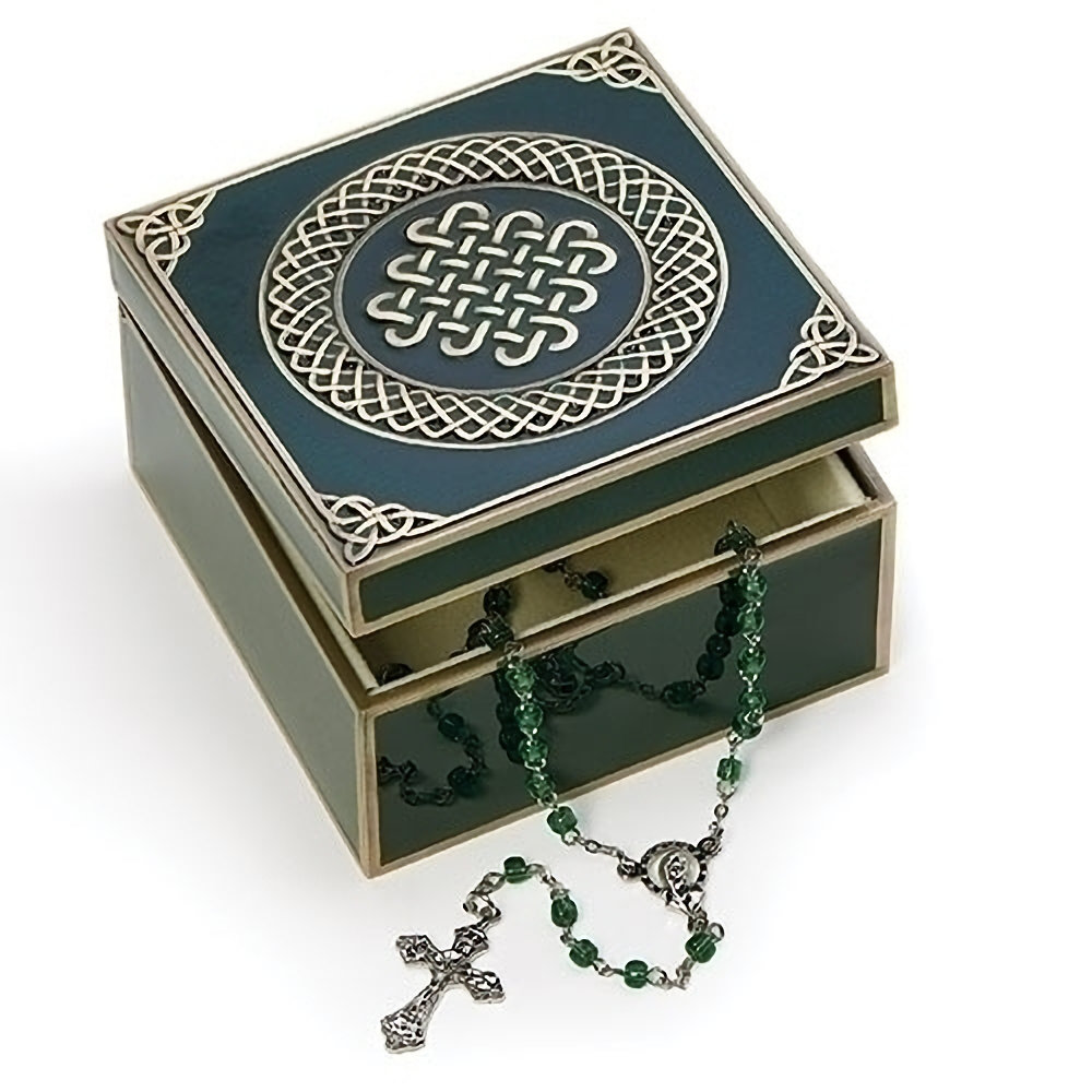 Roman Dark Green Irish Keepsake Box with Rosary Set