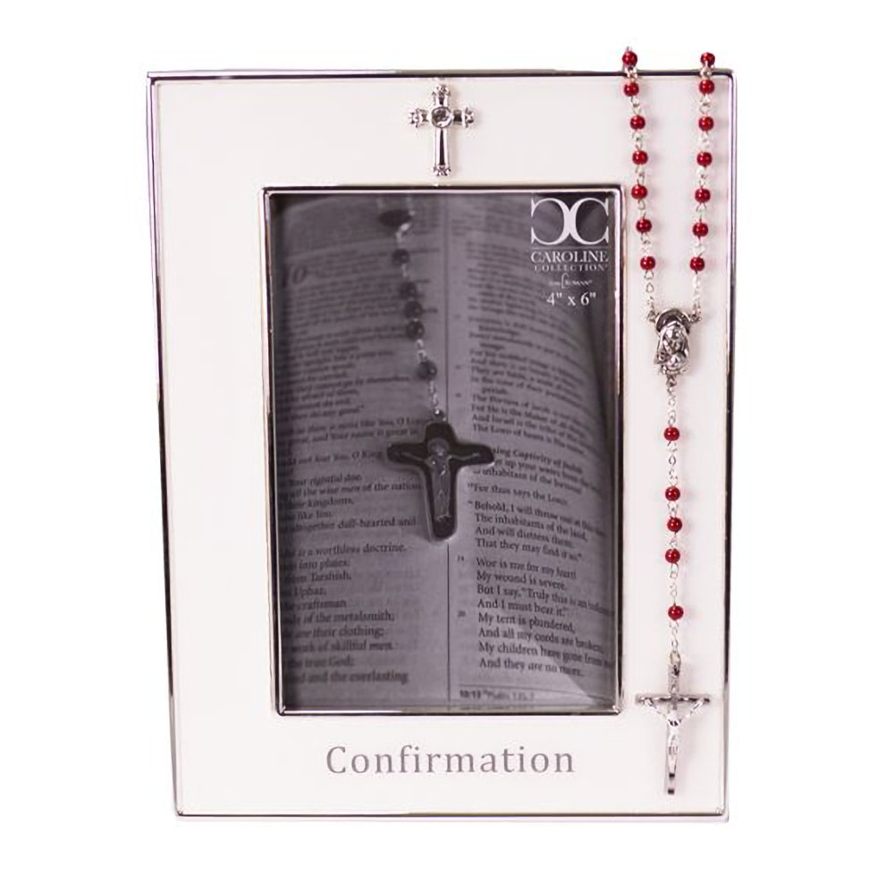 Roman White Confirmation Photo Frame with Rosary Gift Set