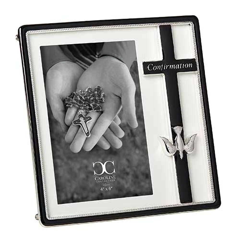 Roman Confirmation Photo Frame with Black Cross and Dove