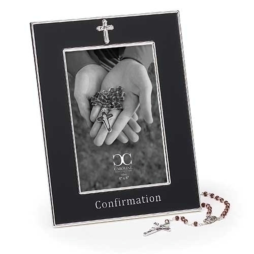 Roman Black Confirmation Photo Frame with Rosary Gift Set