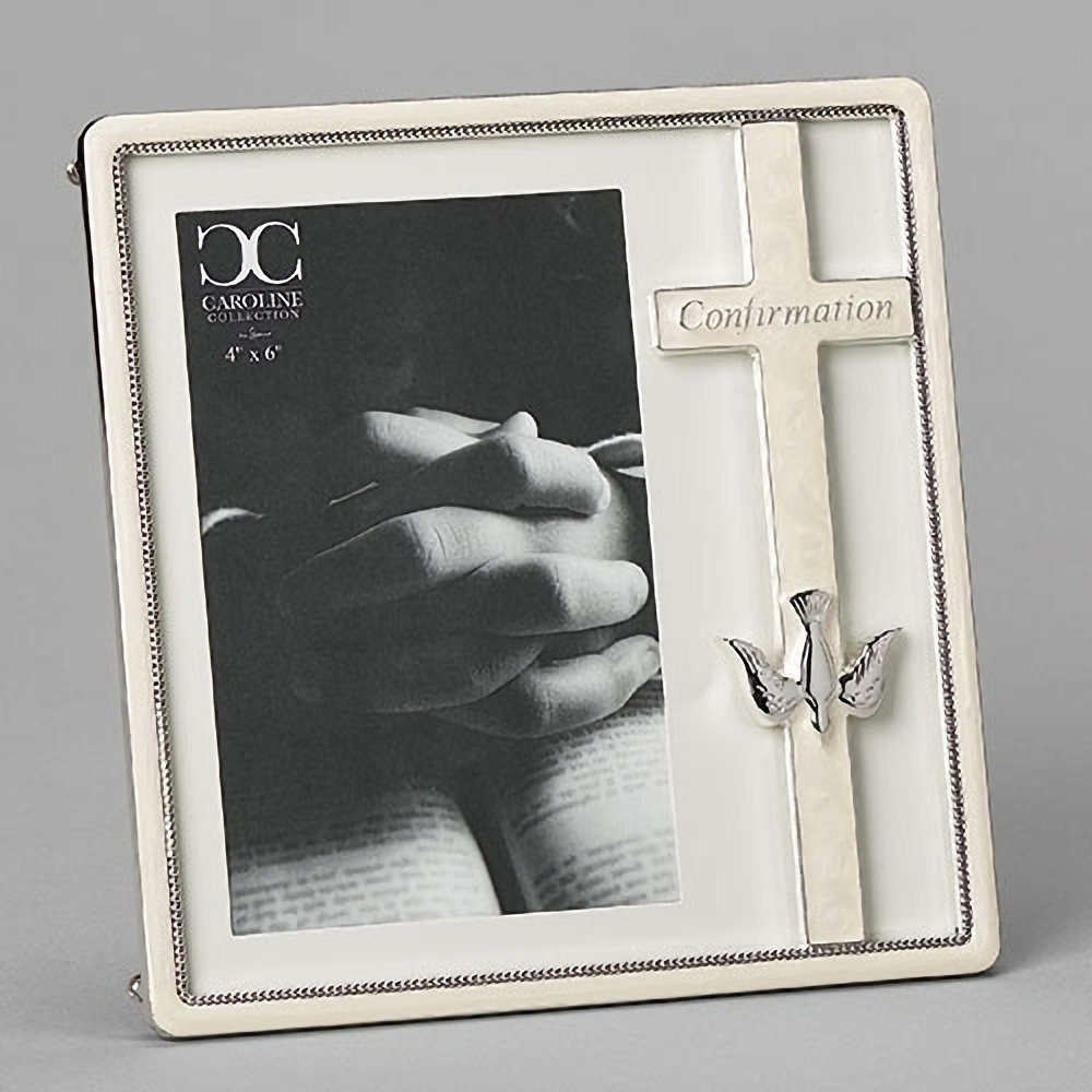Roman Confirmation Photo Frame with White Cross and Dove