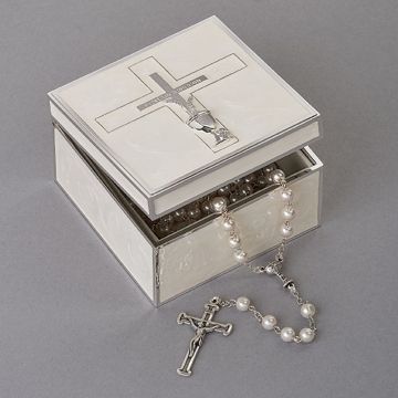 Roman First Communion Keepsake Box with Cross, Wheat & Chalice Design