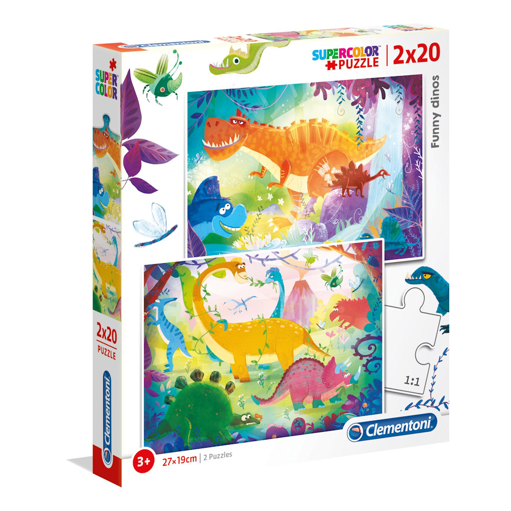 Clementoni Super Color Series 2x20 - Funny Dinos Puzzle Set