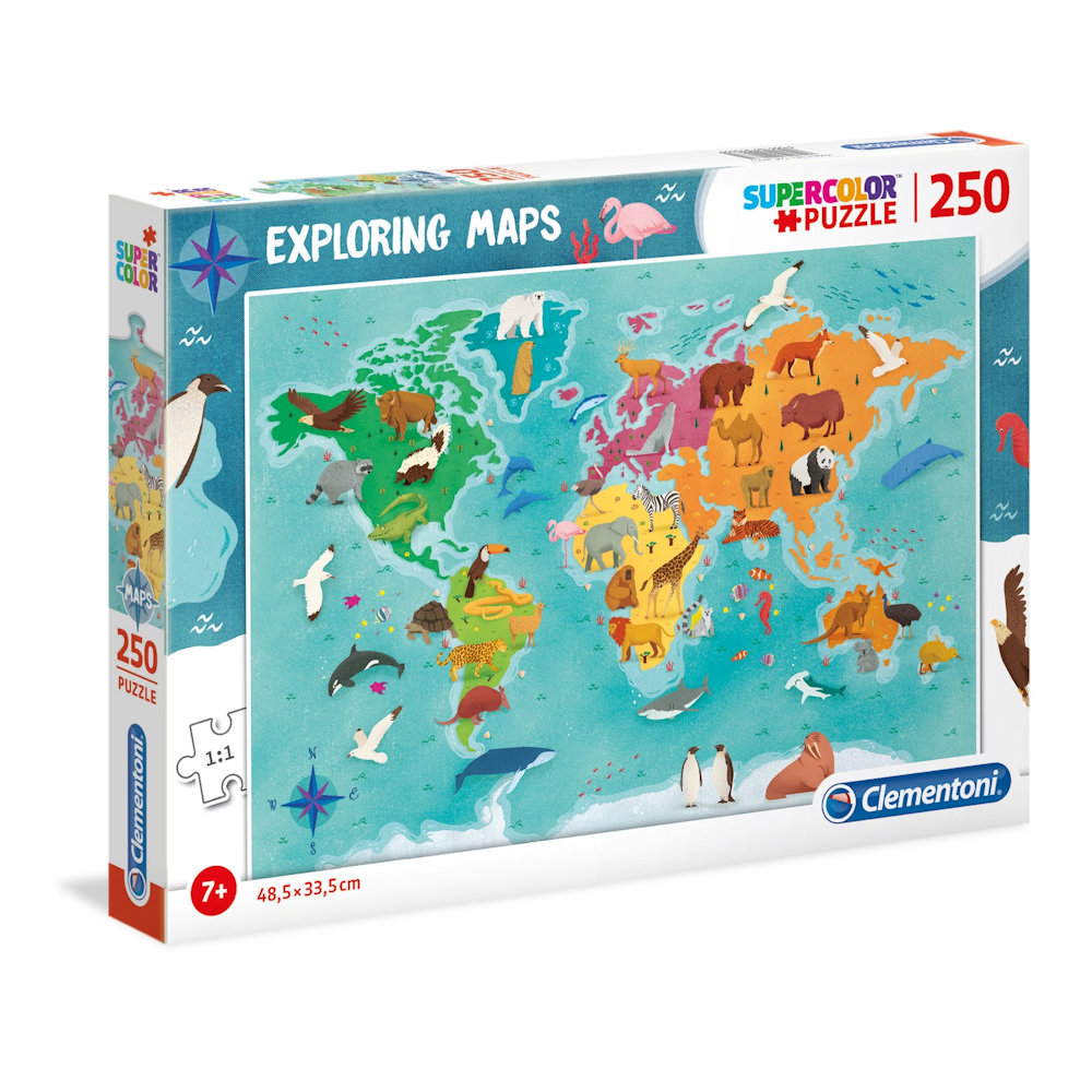 Clementoni Super Color Exploring Maps - Animals in the World Puzzle