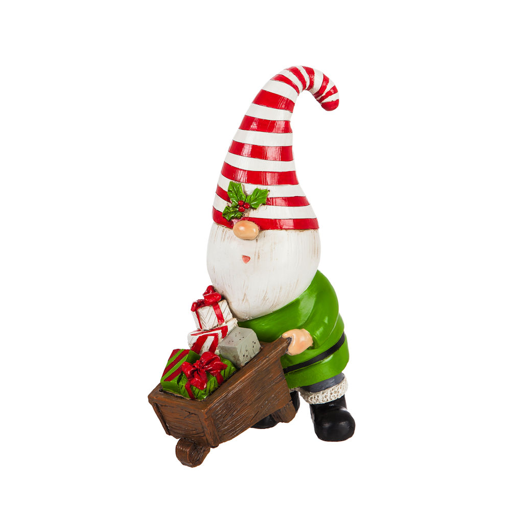 Evergreen Holiday Gnome with Presents Garden Statue