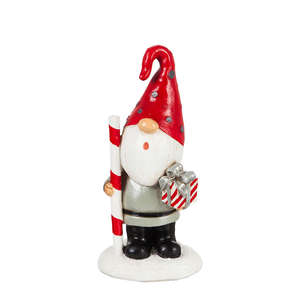 Evergreen Holiday Gnome Holding A Present Garden Statue